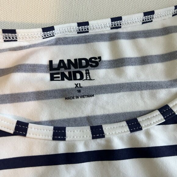 Lands’ End Women’s XL Sunshade UPF50 Elbow Sleeve Rash Guard Navy And White - Picture 3 of 7